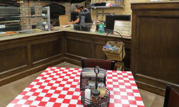 The lunch counter at Carmelo's Pizzeria in St. Augustine, FL.