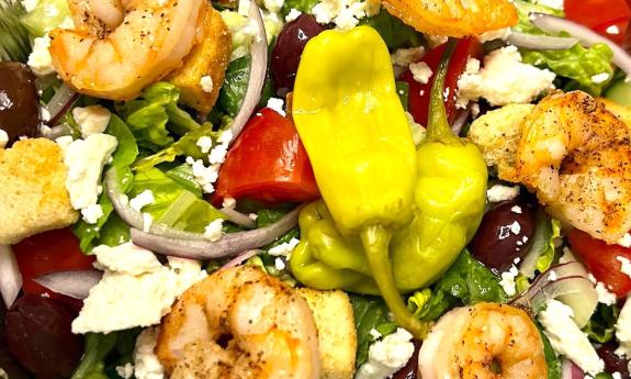 Greek salad with shrimp from Coastal Craves in St. Augustine.