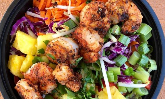 Crave Restaurant Grilled Shrimp Island Bowl in St. Augustine.