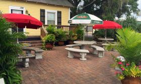 The outdoor dining area at Drake's Deli in St. Augustine, Florida.