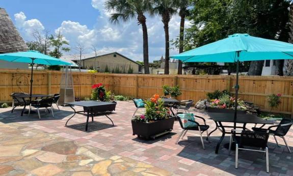 The back patio at The Drunken Horse in St. Augustine, FL.