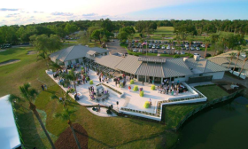 Aerial View of the Outdoor Patio and Seating at 3 Palms Grille in Ponte Vedra Beach, Florida