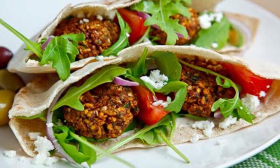 Felafel sandwich in pita bread at the Flavor Palette in Ponte Vedra Beach, Florida.