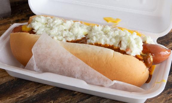 A chili dog with cheese and slaw from Hazel's Hot Dogs in St. Augustine.