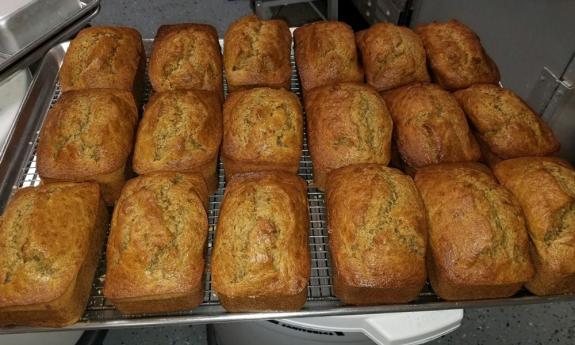 Breads cooling on racks at the bakery