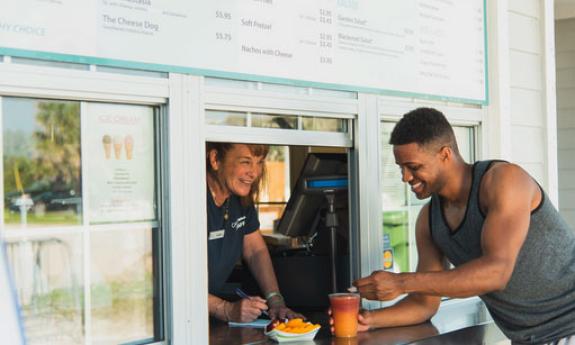 A window counter service makes for an easy dining experience