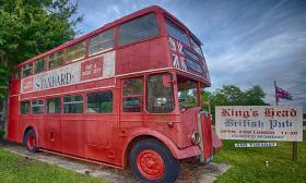 The double decker bus at King's Head British Pub in St. Augustine, Florida.