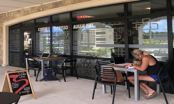 Outside seating at the cozy cafe