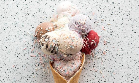 Homemade waffle cone filled with ice cream at Mayday Ice Cream in St. Augustine.