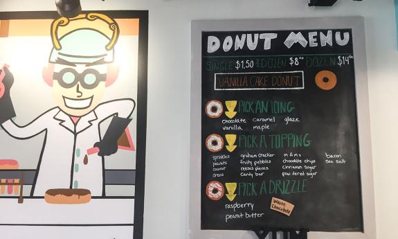 Wall menu at the Donut Experiment.