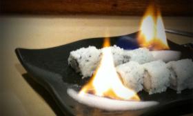 Flaming sushi at Mikato in St. Augustine.