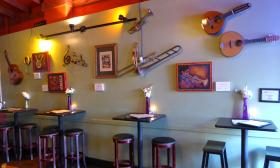 The musically-themed interior of the lounge at St. Augustine's Tempo Restaurant.