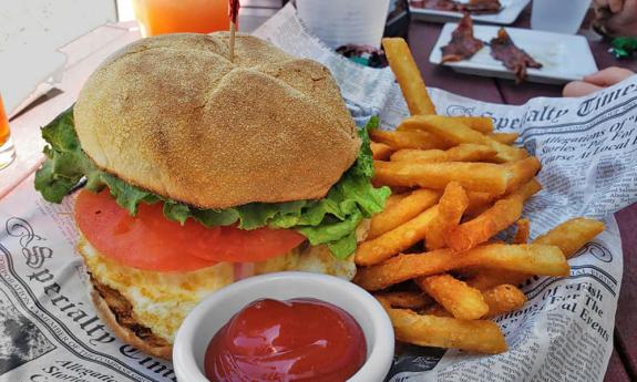 A breakfast sandwich with fries from Nero's on the bayfront in St. Augustine.