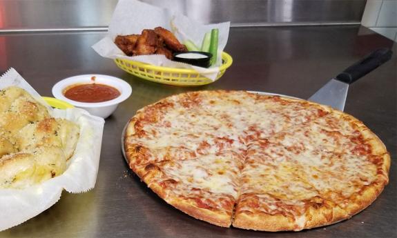 Pizza, garlic knots, and wings from New York PIzza Company in St. Augustine.