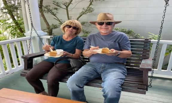 On the porch swing at Coffee House Realty Cafe in St. Augustine, FL