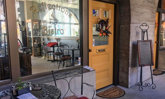 The front door to Reflections Bistro in the courtyard of the Lightner Museum.