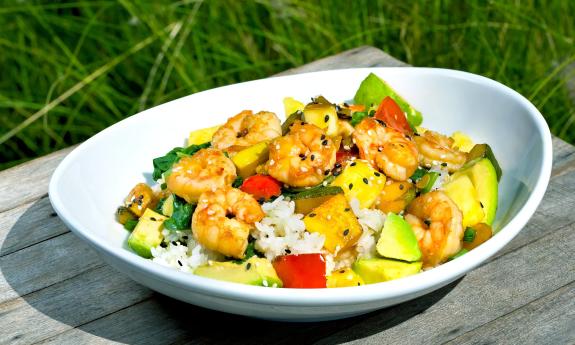 Shrimp bowl with avocado from Salt Life Food Shack in St. Augustine.