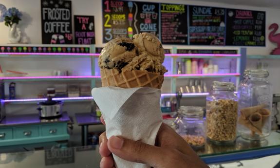 A cone of creamy ice cream served at The Scoop in St. Augustine.