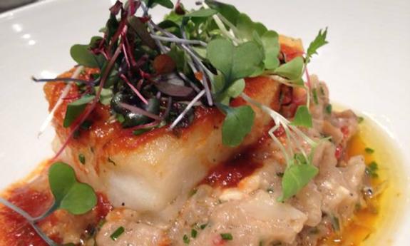 Sea bass over Gorgonzola risotto