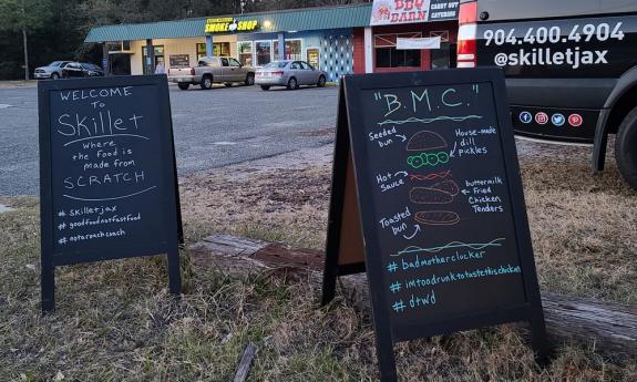 Menu boards from Skillet food truck in St. Augustine.