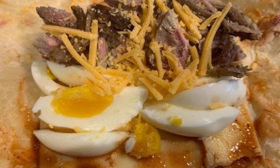 Sweet Smokey's meet and cheese with egg. 