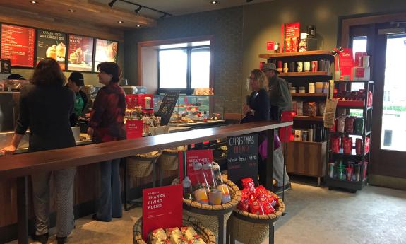 The counter inside the Starbucks Cafe on King Street in St. Augustine