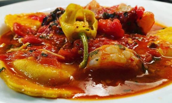  Lobster ravioli and shrimp fra diavlo, a special menu item at Vito's Itlaian Restaurant, north of St. Augustine.
