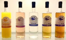 A variety of the Sailbird Distilling Company spirit bottles