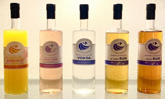 A variety of the Sailbird Distilling Company spirit bottles