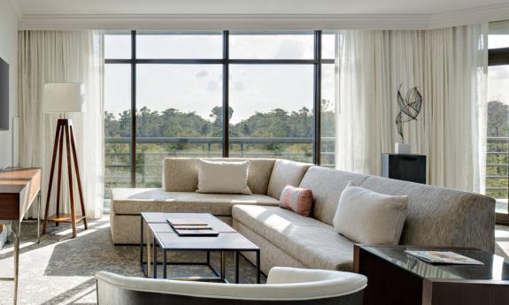 Sawgrass Marriott's Executive Suite with floor to ceiling views in Ponte Vedra Beach, North of St. Augustine.