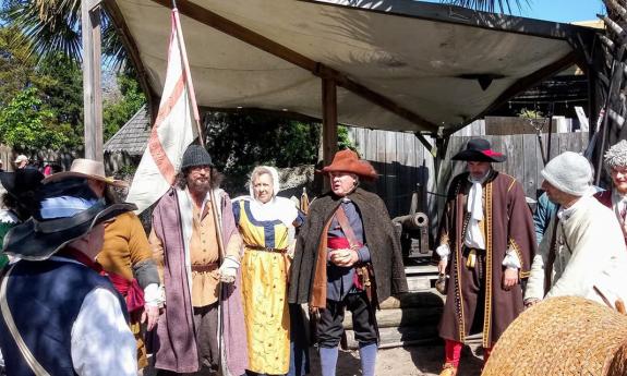 Reenactors at the encampment during Searle's Sack in St. Augustine.