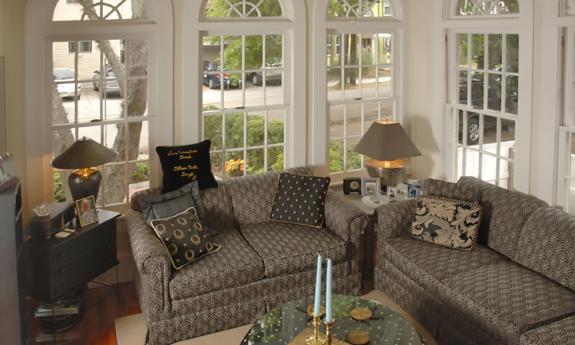 The cozy west living room at St. Augustine's Casa de Sueños is the perfect spot to relax after a long day sightseeing!