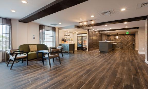 The lobby and desk area at the Homewood Suites in St. Augustine.