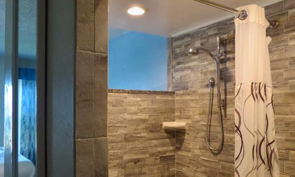 The luxurious walk-in shower at Ocean Sands Beach Inn in St. Augustine.