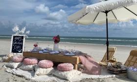 A special beach picnic set up on the beachfront of Ocean Sands Beach Inn in St. Augustine.