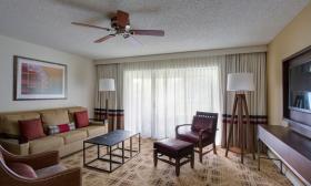 Living room lounging in Sawgrass Marriott's golf resort suite in Ponte Vedra Beach, North of St. Augustine