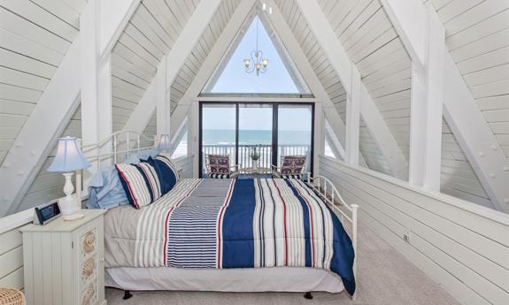 The A-frame Captain's Cottage offers ocean views in almost every room. Guests will not tire of waking up to the view of the sunrise over the Atlantic Ocean.