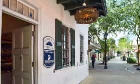 The exterior of Sunburst Crystal & Far East Traders at 105 St. George Street in St. Augustine, Florida.