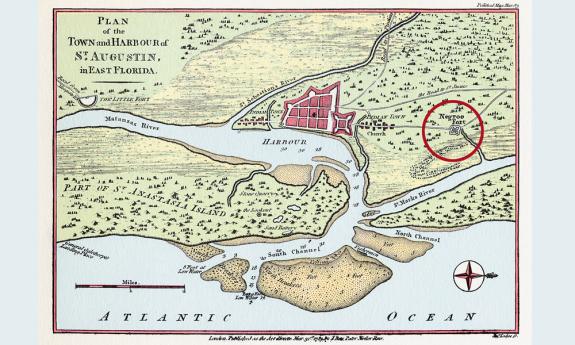 A 1783 map of Fort Mose and the surrounding area