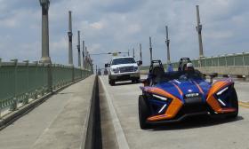 It's fun to drive across the bridge in a Polaris Slingshot from Ancient City Slingshots in St. Augustine.