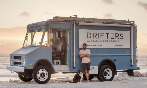 A delivery truck brings beach supplies to guests at St. Augustine Beach.