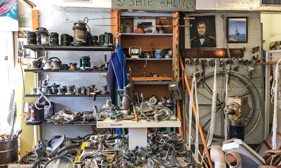 Lots of metal boat parts that are new and used at this St. Augustine boating store.