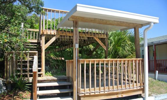 A patio adds a pleasant touch to RV sites at Bryn Mawr in St. Augustine Beach.