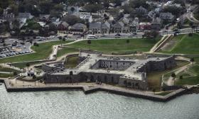 Aerial views of the Castillo de San Marcos and Bayfront in St. Augustine during your helicopter tour