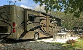 Premium patio sites are available at Compass RV Park in historic St. Augustine, Florida.
