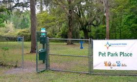 Compass RV Park offers its guests a new pet park, complete with toys.