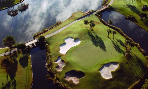 A bird's eye view of Dye's Valley Course at TPC Sawgrass in Ponte Vedra Beach, FL.