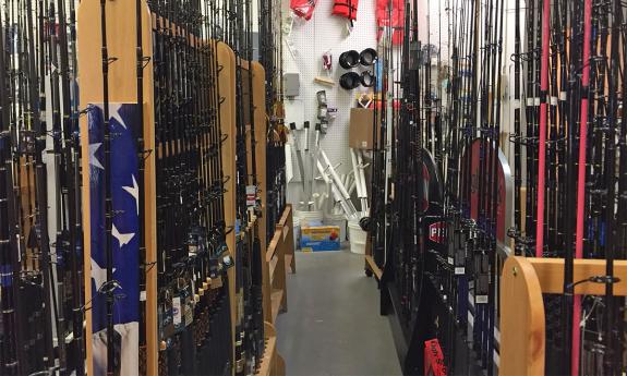 Fishing gear displayed inside the shop