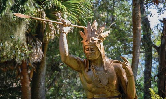 Statue of Timucuan Chief Saturiwa at the Fountain of Youth's Village of Seloy.