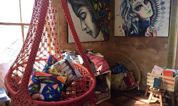 Hand -crafted pillows, chairs, art, and more at the Golden Gypsy in St. Augustine.